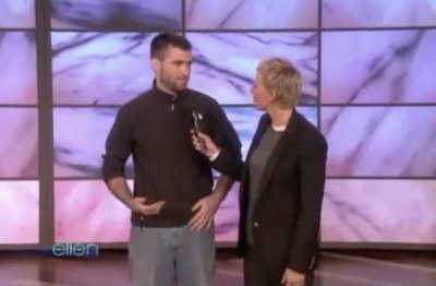 Scott Rowan with Ellen DeGeneres on the set of her show